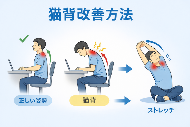 猫背改善方法|姿勢を正して肩こり・腰痛を防ぐコツ